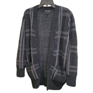 BAREFOOT DREAMS Sz S Cozy Chic Knit Open Front Black Plaid Boho Cardigan Sweater